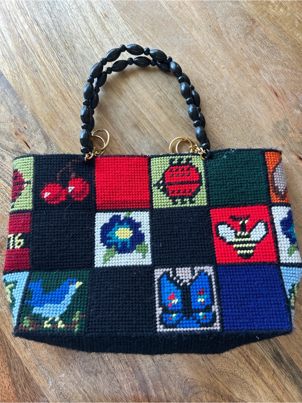 Completed Columbia Minerva Needlepoint Bob Miller Ecology Tote Bag 70s Purse Vtg